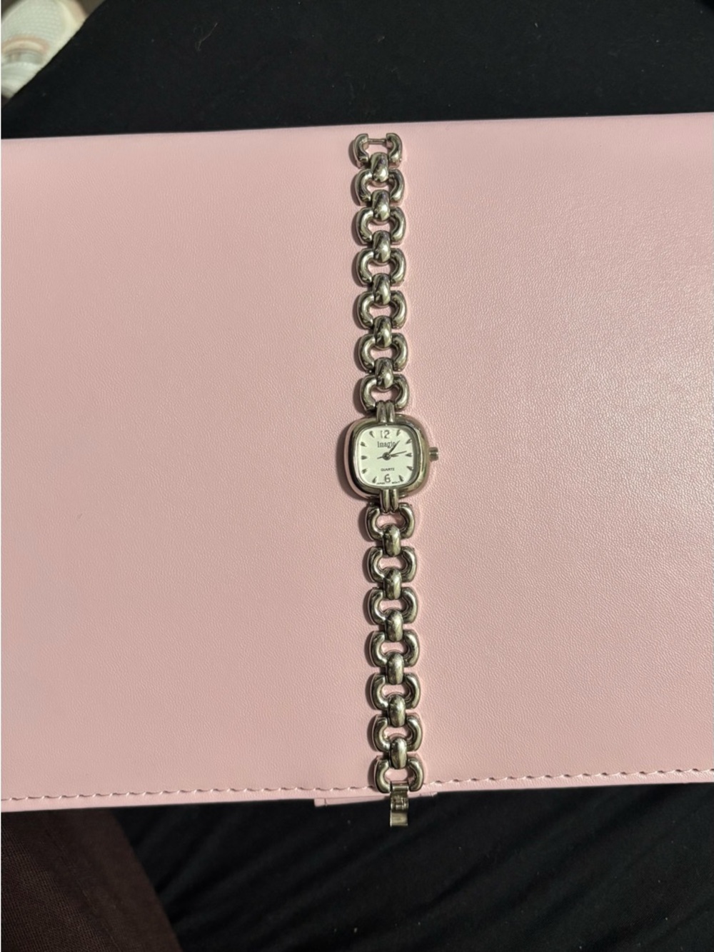 Women’s Silver Chain-Link Bracelet Watch with White Dial